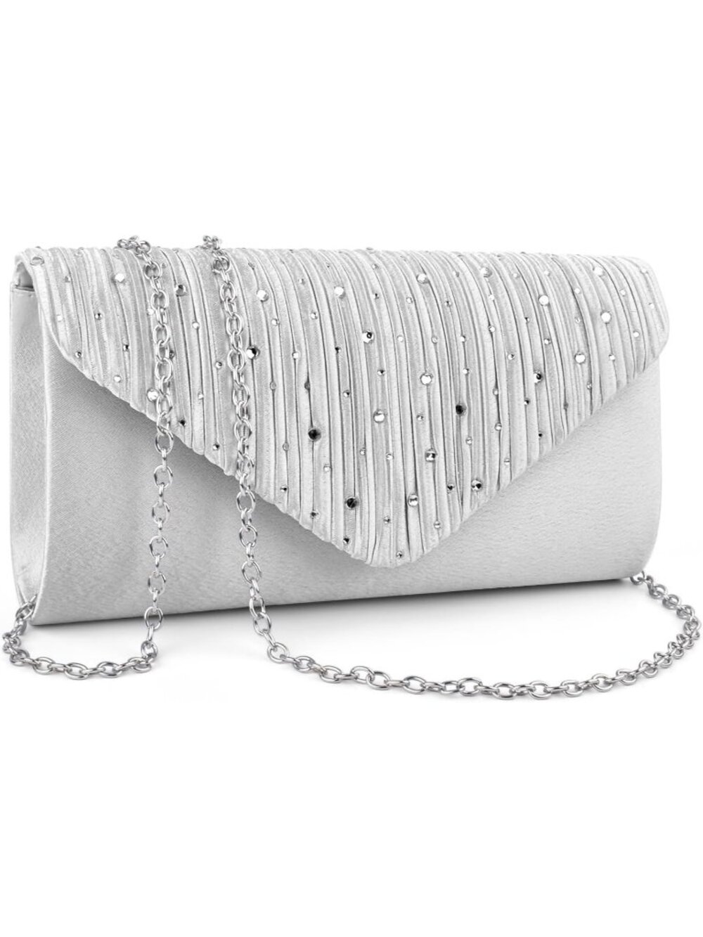 Women's Silver Evening Clutch Purse Envelope Formal Crossbody Shoulder Bag